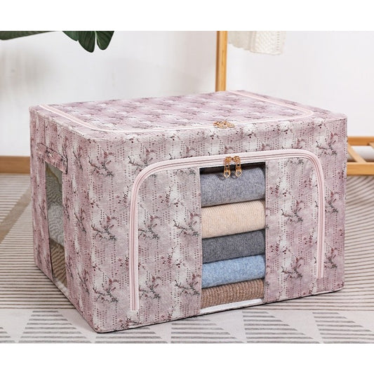 Cutie Depozitare, selexmo, 66L, din Material Textil, 50 x 40 x 33 cm, pentru Haine si Lenjerii, Model Floare de Prun, Roz
