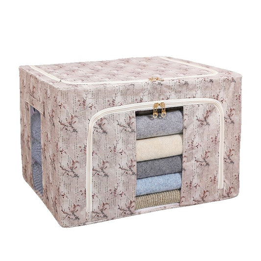 Cutie Depozitare, selexmo, 66L, din Material Textil, 50 x 40 x 33 cm, pentru Haine si Lenjerii, Model Flori de Primavara, Roz