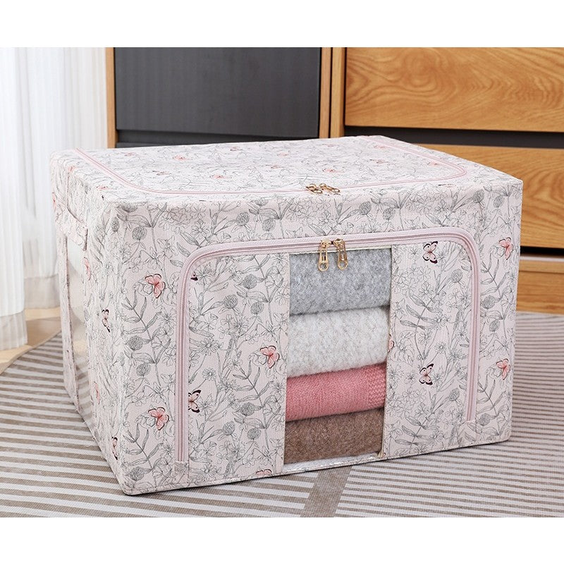 Cutie Depozitare, selexmo, 66L, din Material Textil, 50 x 40 x 33 cm, pentru Haine si Lenjerii, Model Fluturasi, Roz