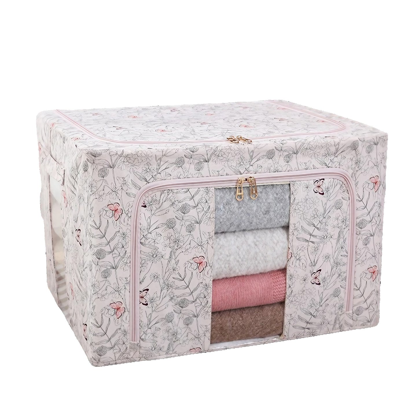 Cutie Depozitare, selexmo, 66L, din Material Textil, 50 x 40 x 33 cm, pentru Haine si Lenjerii, Model Fluturasi, Roz