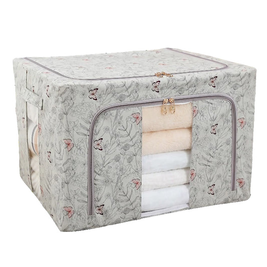 Cutie Depozitare, selexmo, 66L, din Material Textil, 50 x 40 x 33 cm, pentru Haine si Lenjerii, Model Fluturasi, Gri
