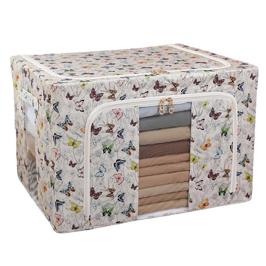 Cutie Depozitare, selexmo, 66L, din Material Textil, 50 x 40 x 33 cm, pentru Haine si Lenjerii, Model Fluturasi, Multicolor