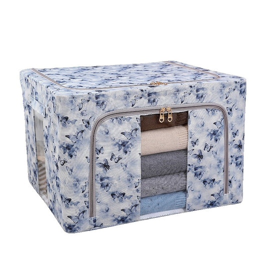 Cutie Depozitare, selexmo, 66L, din Material Textil, 50 x 40 x 33 cm, pentru Haine si Lenjerii, Model Fluturasi, Albastru