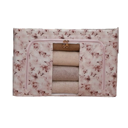 Cutie Depozitare, selexmo, 66L, din Material Textil, 50 x 40 x 33 cm, pentru Haine si Lenjerii, Model Fluturasi, Roz/Gri