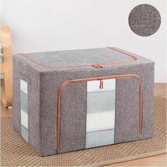 Cutie de depozitare pliabila, selexmo, Cu fermoar, 100 L, Textil, 60x42x40 cm, Cadru Metalic, Suport Baza Stabil din Plastic, Gri