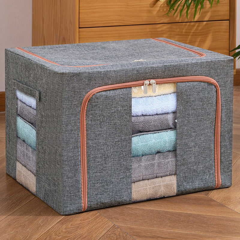 Cutie de depozitare pliabila, selexmo, Cu fermoar, 100 L, Textil, 60x42x40 cm, Cadru Metalic, Suport Baza Stabil din Plastic, Gri