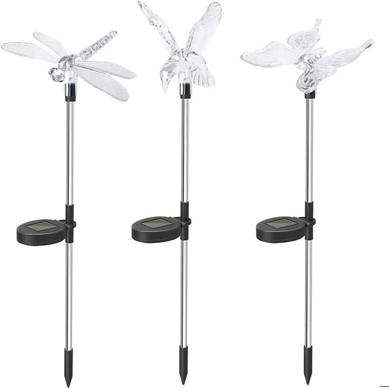 Set 3 Lampi Solare LED tip pasare-fluture-libelula, Inaltime 43 cm, Selexmo, Multicolor