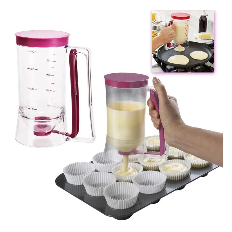 Dispenser de aluat pentru prajituri, Batter Dispenser, din plastic, maner cu arc, 900 ml, usor de manipulat si utilizat, Mov