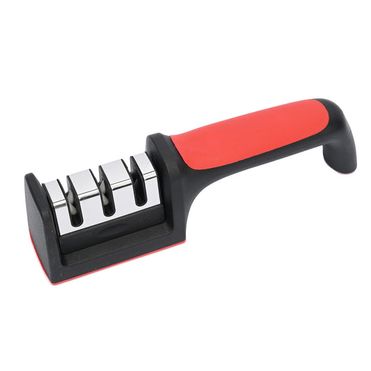Set doua Dispozitive  pentru ascutit cutite, cu 3 pozitii, rosu/negru, material inox si ABS