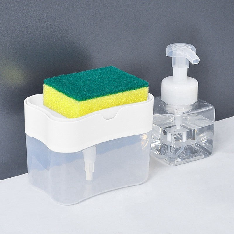 DOZATOR, DISPENSER 2 IN 1 PENTRU DETERGENT LICHID DE VASE SAU PENTRU OBIECTE SANITARE CU SUPORT PENTRU BURETE DE BUCATARIE , 380 ML