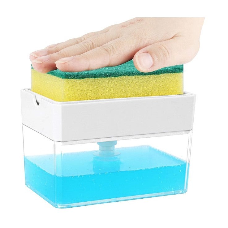 DOZATOR, DISPENSER 2 IN 1 PENTRU DETERGENT LICHID DE VASE SAU PENTRU OBIECTE SANITARE CU SUPORT PENTRU BURETE DE BUCATARIE , 380 ML