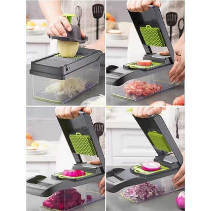 Feliator Multifunctional, Razatoare, 8 in 1, pentru Fructe si Legume, 10 Piese, Lame de Inox, Recipient Stocare, Separator Oua, Protectie Mana, ABS, 67.5x38.5x49.5 cm