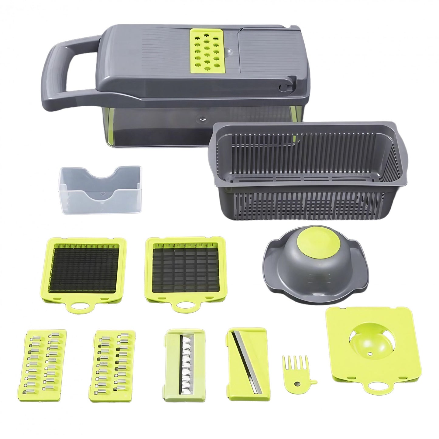 Feliator Multifunctional, Razatoare, 8 in 1, pentru Fructe si Legume, 10 Piese, Lame de Inox, Recipient Stocare, Separator Oua, Protectie Mana, ABS, 67.5x38.5x49.5 cm