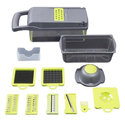 Feliator Multifunctional, Razatoare, 8 in 1, pentru Fructe si Legume, 10 Piese, Lame de Inox, Recipient Stocare, Separator Oua, Protectie Mana, ABS, 67.5x38.5x49.5 cm