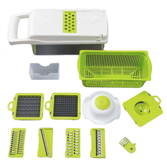 Feliator Multifunctional, Razatoare, 8 in 1, pentru Fructe si Legume, 10 Piese, Lame de Inox, Recipient Stocare, Separator Oua, Protectie Mana, ABS, 67.5x38.5x49.5 cm
