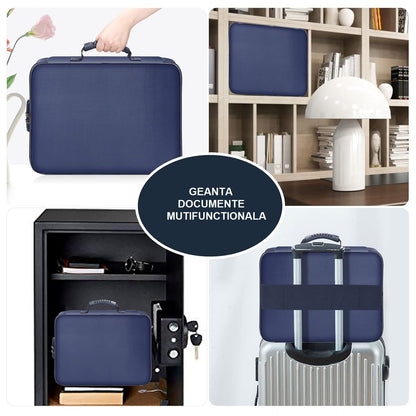 Geanta selexmo pentru Depozitare Acte si Documente, Facturi, Carduri, cu Cod de Securitate, 2 Compartimente, Impermeabila, 37 x 10.5 x 27 cm, Albastru Marin