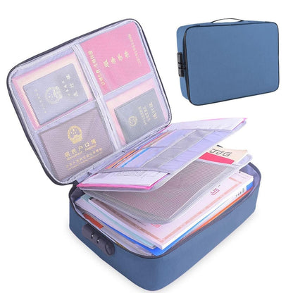 Geanta selexmo pentru Depozitare Acte si Documente, Facturi, Carduri, cu Cod de Securitate, 2 Compartimente, Impermeabila, 37 x 10.5 x 27 cm, Albastru Marin