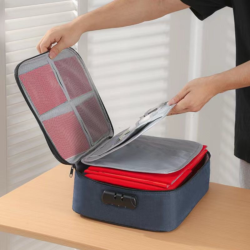 Geanta selexmo pentru Depozitare Acte si Documente, Facturi, Carduri, cu Cod de Securitate, 2 Compartimente, Impermeabila, 37 x 10.5 x 27 cm, Albastru Marin