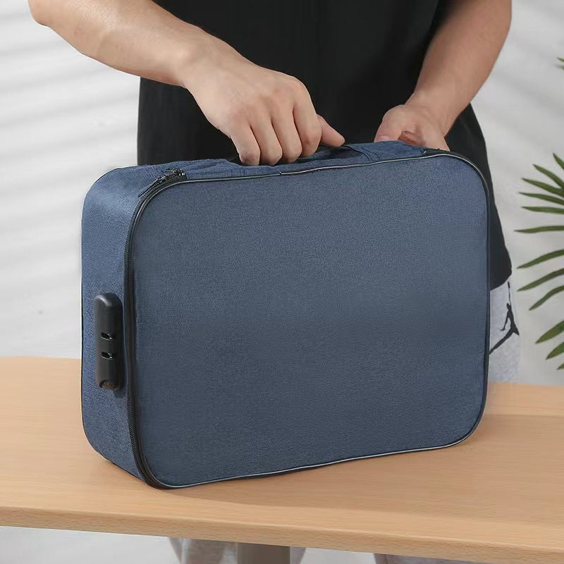 Geanta selexmo pentru Depozitare Acte si Documente, Facturi, Carduri, cu Cod de Securitate, 2 Compartimente, Impermeabila, 37 x 10.5 x 27 cm, Albastru Marin