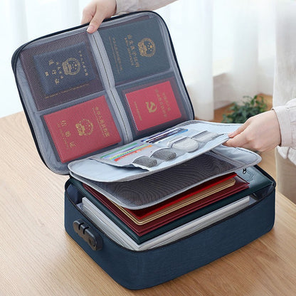 Geanta selexmo pentru Depozitare Acte si Documente, Facturi, Carduri, cu Cod de Securitate, 2 Compartimente, Impermeabila, 37 x 10.5 x 27 cm, Albastru Marin