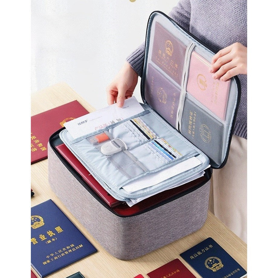 Geanta selexmo pentru Depozitare Acte si Documente, Facturi, Carduri, cu Cod de Securitate, 2 Compartimente, Impermeabila, 37 x 10.5 x 27 cm, Gri