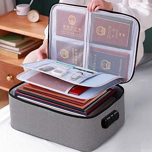 Geanta selexmo pentru Depozitare Acte si Documente, Facturi, Carduri, cu Cod de Securitate, 3 Compartimente, Impermeabila, 37 x 10.5 x 27 cm, Gri