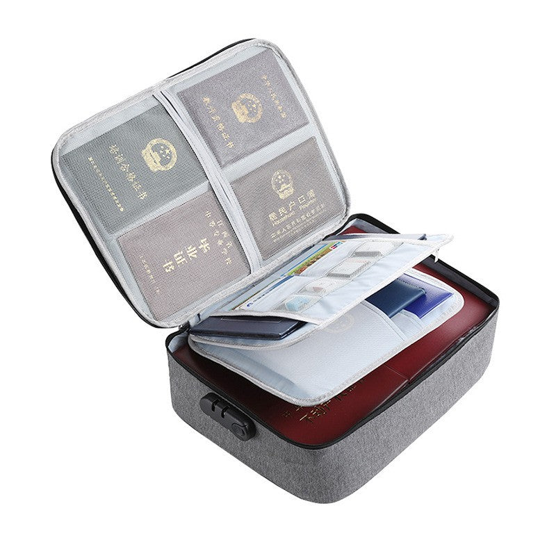 Geanta selexmo pentru Depozitare Acte si Documente, Facturi, Carduri, cu Cod de Securitate, 3 Compartimente, Impermeabila, 37 x 10.5 x 27 cm, Gri