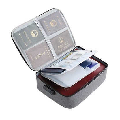 Geanta selexmo pentru Depozitare Acte si Documente, Facturi, Carduri, cu Cod de Securitate, 3 Compartimente, Impermeabila, 37 x 10.5 x 27 cm, Gri