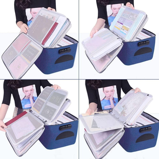 Geanta selexmo pentru Depozitare Acte si Documente, Facturi, Carduri, cu Cod de Securitate, 5 Compartimente, Impermeabila, 37 x 20 x 27 cm, Albastru