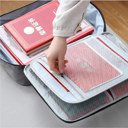 Geanta selexmo pentru Depozitare Acte si Documente, Facturi, Carduri, cu Cod de Securitate, 5 Compartimente, Impermeabila, 37 x 20 x 27 cm, Albastru