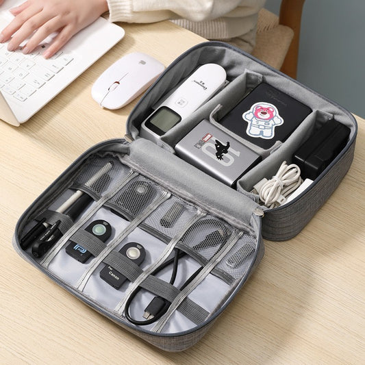 Geanta Organizatoare selexmo, Pentru Cabluri si Accesorii, Portabila, Impermeabila, 24,5 x 18 x10cm, Gri