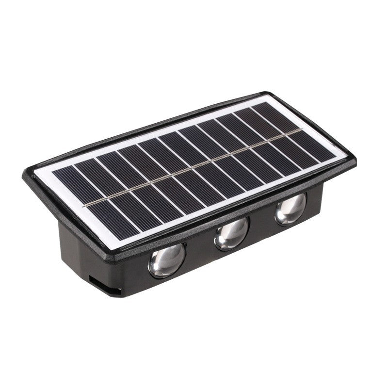 Lampa solara LED bidirectionala dreptunghiulara pentru perete Selexmo, 20.5x10 cm, 6 LED-uri, 5.5V, ABS, 500mAh, rezistent la apa IP65, alb cald