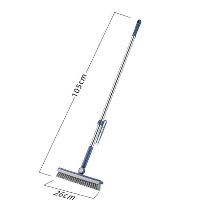 Perie de Curatare pentru Podele si Rosturi, selexmo, Lungime Maner 105 cm, Capat Pivotant 180 Grade, Peri din PP, Otel si Plastic, Cleste pentru Scame si Par Inclus, Albastru