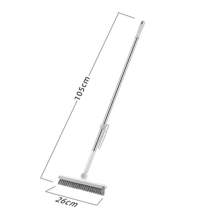 Perie de Curatare pentru Podele si Rosturi, selexmo, Lungime Maner 105 cm, Capat Pivotant 180 Grade, Peri din PP, Otel si Plastic, Cleste pentru Scame si Par Inclus, Alb