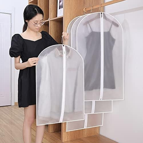 Set 5 Huse de Depozitare cu Fermoar, selexmo, pentru Haine, de Protectie, pentru Voiaj, Netesut, Rezistent la Praf, 60x80 cm, Transparent-Alb