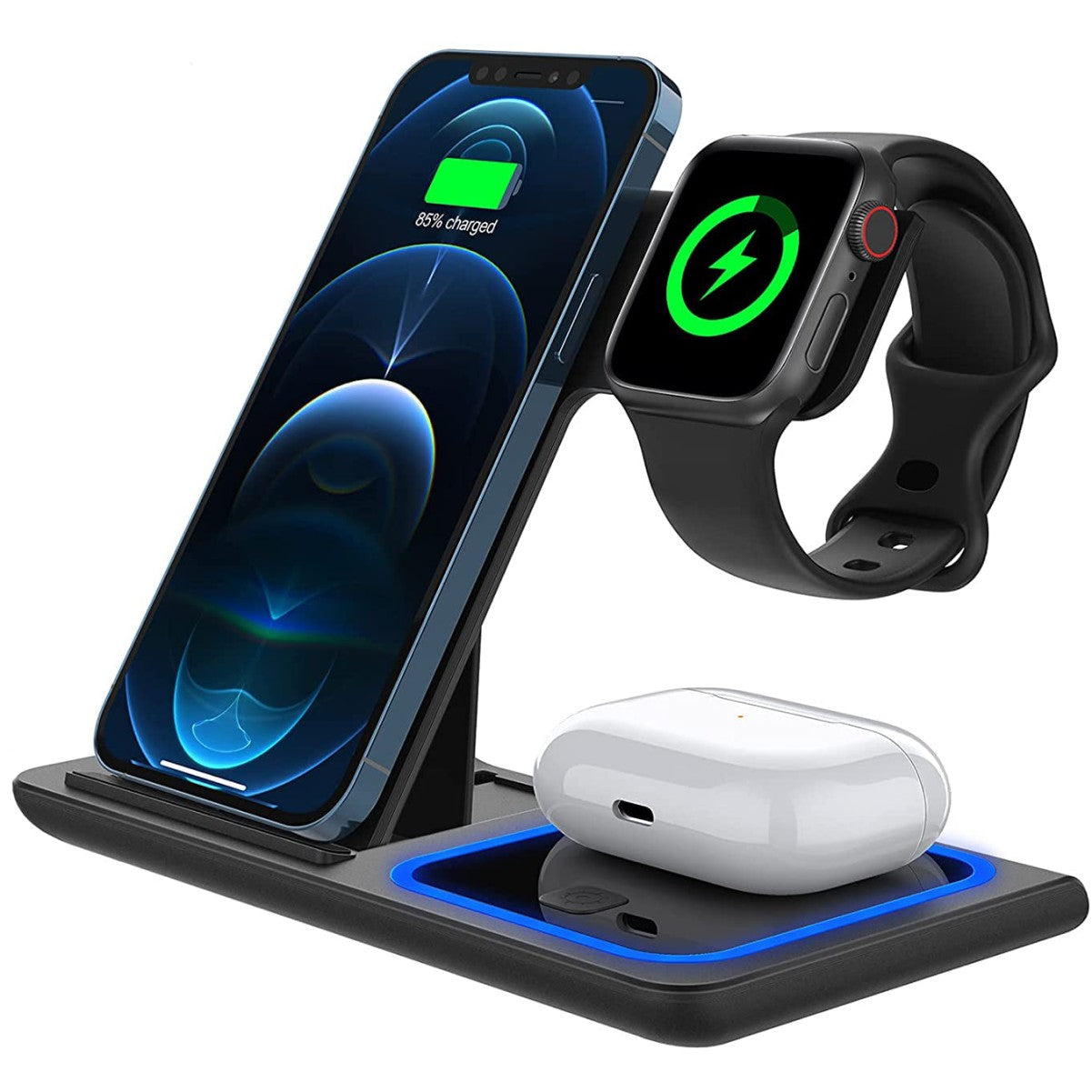 Incarcator Wireless, Statie Incarcare 3 In 1 Qi Fast Charger 15W, Incarcare Rapida, Compatibil Cu Apple Watch Toate Seriile Airpods Toate Modele si Iphone Android Samsung Huawei Xiaomi, Quick Charge