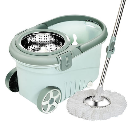 Set mop rotativ cu galeata selexmo, material plastic si microfibra, o rezerva inclusa, rezistent, cu dop scurgere, vas detasabil, orificiu pentru solutie, pentru interior, capacitate 8 l, verde
