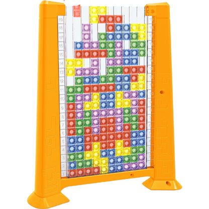 Joc de inteligenta Tetris puzzle tangram, 70 de piese multicolore, 3D, montessori, interactiv, din plastic, zar inclus, sac depozitare piese, varsta peste 6 ani