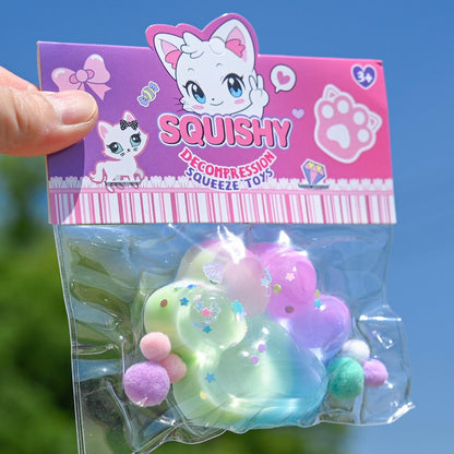 Jucarie Antistres Squishy, selexmo, cu Revenire Lenta, Labuta de Pisica Pufoasa, 7.5 cm, Ambalaj Transparent, Model 27054, Multicolor