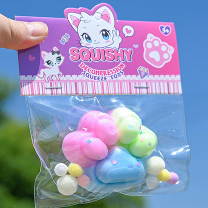 Jucarie Antistres Squishy, selexmo, cu Revenire Lenta, Labuta de Pisica Pufoasa, 7.5 cm, Ambalaj Transparent, Model 27057, Multicolor