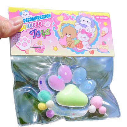 Jucarie Antistres Squishy, selexmo, cu Revenire Lenta, Labuta de Pisica Pufoasa, 7.5 cm, Ambalaj Transparent, Model 27055, Multicolor