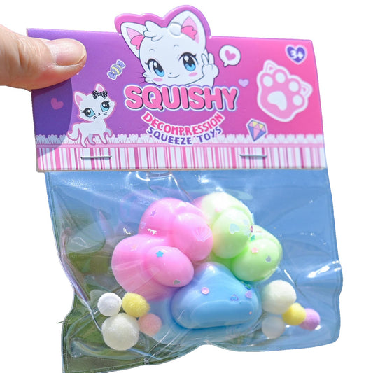 Jucarie Antistres Squishy, selexmo, cu Revenire Lenta, Labuta de Pisica Pufoasa, 7.5 cm, Ambalaj Transparent, Model 27057, Multicolor