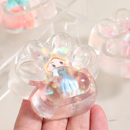 Jucarie Antistres Squishy, selexmo, Labuta de Pisica Pufoasa, cu Revenire Lenta, 7 x 6.5 cm, Model Printesa, Multicolor