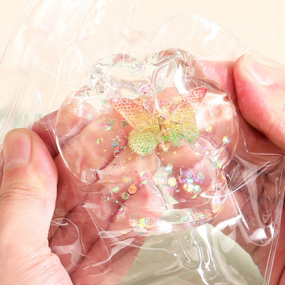 Jucarie Antistres Squishy, selexmo, Labuta de Pisica Pufoasa, cu Revenire Lenta, 7 x 6.5 cm, Model Fluturi, Multicolor