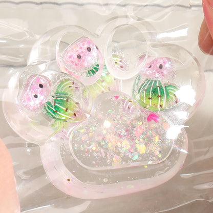 Jucarie Antistres Squishy, selexmo, Labuta de Pisica Pufoasa, cu Revenire Lenta, 7 x 6.5 cm, Model Ciuperca, Multicolor