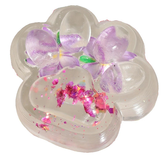 Jucarie Antistres Squishy, selexmo, Labuta de Pisica Pufoasa, cu Revenire Lenta, 7 x 6.5 cm, Model Flori 2, Transparent
