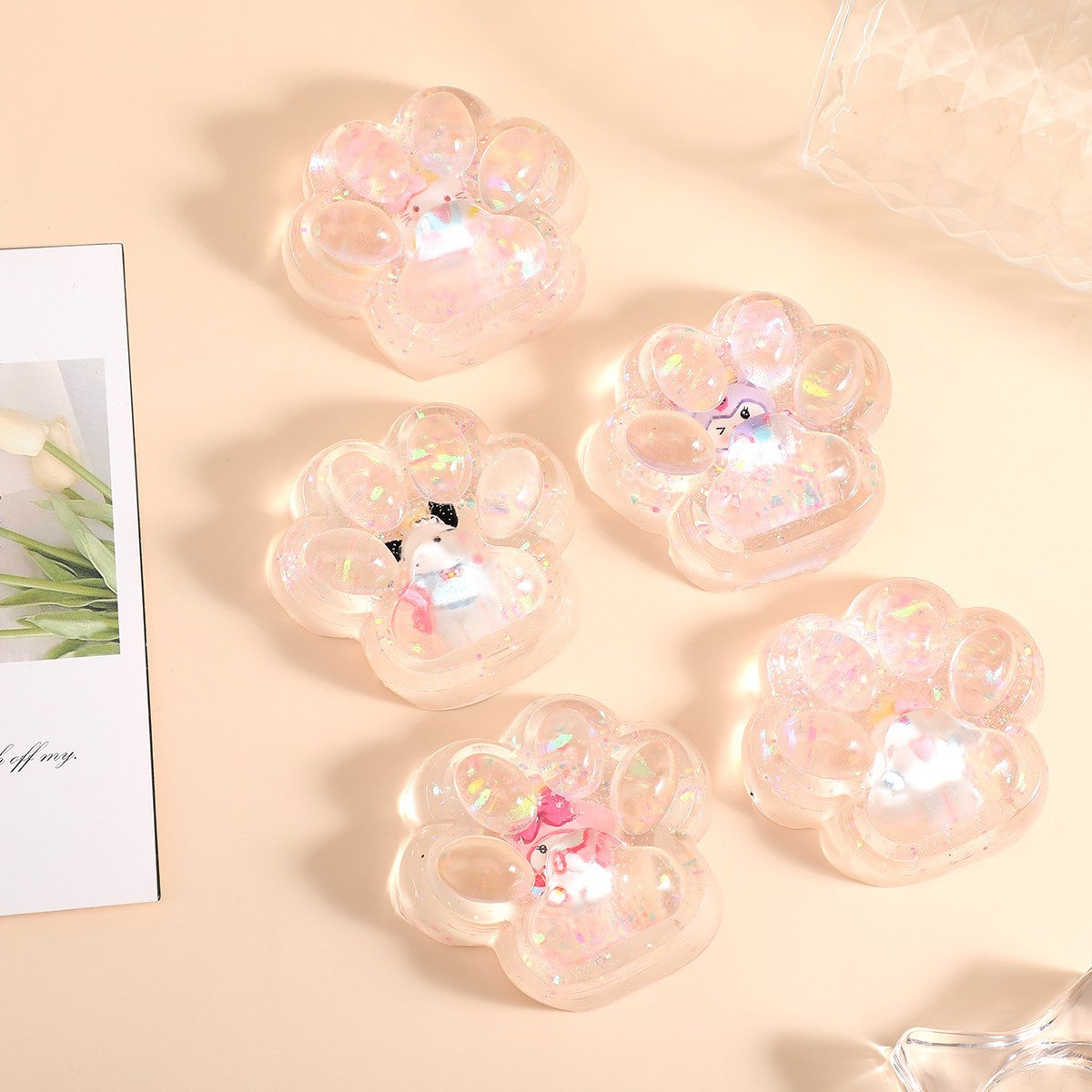 Jucarie Antistres Squishy, selexmo, cu Revenire Lenta, Squeeze Pinch Family, Model Cat Paw, 6.5 x 7 cm, din Tpr, 4-6 Ani, Model 1 Figurina, Transparent