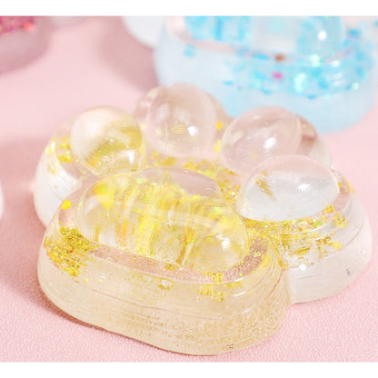 Jucarie Antistres Squishy, selexmo, cu Revenire Lenta, Squeeze Pinch Family, Model Cat Paw, 6.5 x 7 cm, din Tpr, 4-6 Ani, Model 4 Sclipici, Transparent