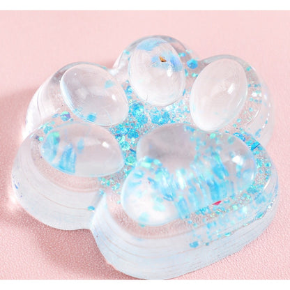 Jucarie Antistres Squishy, selexmo, cu Revenire Lenta, Squeeze Pinch Family, Model Cat Paw, 6.5 x 7 cm, din Tpr, 4-6 Ani, Model 4 Sclipici, Transparent