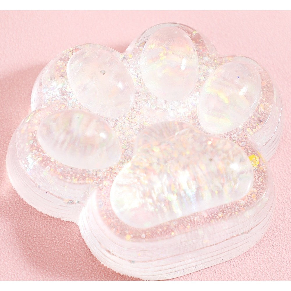 Jucarie Antistres Squishy, selexmo, cu Revenire Lenta, Squeeze Pinch Family, Model Cat Paw, 6.5 x 7 cm, din Tpr, 4-6 Ani, Model 4 Sclipici, Transparent